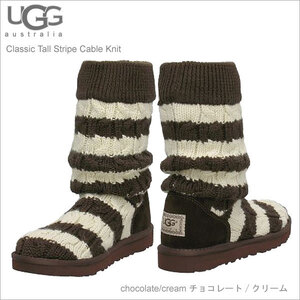 UGG　アグ レディース　クラッシック　トール　ストライプ　ケーブル　ニット　ブーツ　ボーダー チョコレート/クリーム 7