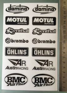 海外　限定品　送料込み　domino MOTUL RENTHAL BREMBO OHLINS AUSTIN Decal バイク ヘルメット ステッカー シール デカール 14枚セット