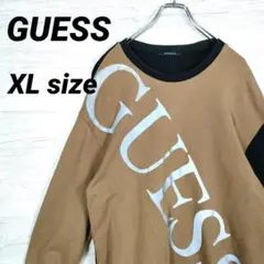 希少デザイン GUESS ゲス スウェット アシンメトリー デカプリント XL