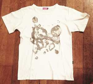 【古着】unnon マーブル・グラフィックプリントTシャツ M ホワイト×グレー 送料210円