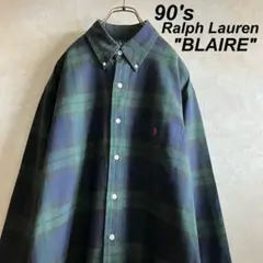 古着 90s ラルフローレン ブラックウォッチ BDシャツ 緑黒 XL