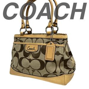 良品 COACH キャンバス レザー トートバッグ ハンドバッグ シグネチャー ブランドバッグ 個性的 ロゴデザイン 上品 プレゼント 正規品 収納