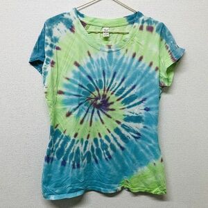 (No.416)Tシャツ(サイズ：L)タイダイ柄水色/黄緑/紫