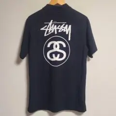 ステューシー STUSSY ポロシャツ 半袖 ロゴ プリント 黒 M ストリート