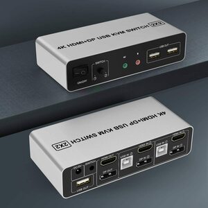 2ポートHDMI + DisplayPort デュアルモニター kvmスイッチ 4K