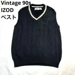 Vintage 90s OLD IZOD 編み込み ニット ベスト モスグリーン