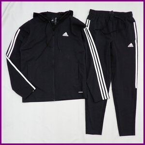 ★美品 adidas/アディダス リブインサート トラックスーツ メンズL/ブラック×ホワイト/スリーストライプス/セットアップ/上下&2056400003