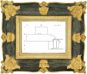 額縁 油彩額縁 油絵額縁 木製フレーム ルイ式角花ニ段 金+青 サイズP80号