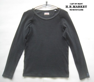 正規品!!ハリラン H.R.MARKET*Hロゴ刺繍 長袖ストレッチフライスTシャツ 黒 1 実寸S ハリウッドランチマーケット 聖林公司