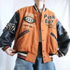 POSHBOY スタジャン バーシティジャケット フルデコ 袖革 古着 オレンジ