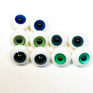ドールアイ 18mm ガラス 緑　緑斑　深緑　青　緑縞　ガラス製 ガラス球 硝子眼 5対セット