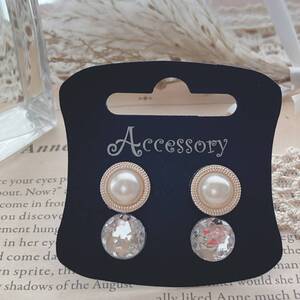 ピアス2点セット　マベパール　ゴールド　クリスタル☆vintage jewelry accessories A251