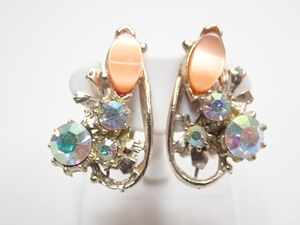 K543　ヴィンテージ イヤリング　ラインストーン　オーロラカラー　アクセサリー　Vintage Earrings