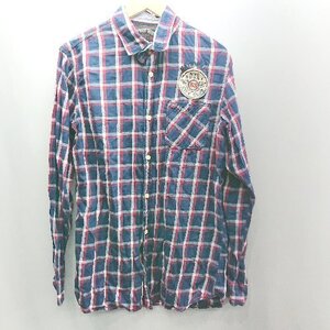 ◇ ⊇ HILFIGER DENIMU ヒルフィガーデニム チェック柄 長袖 シャツ サイズL ネイビー レッド系 レディース E