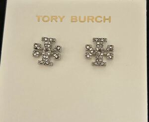 TORY BURCH トリーバーチ シルバー　ラインストーン　ロゴ　ピアス　