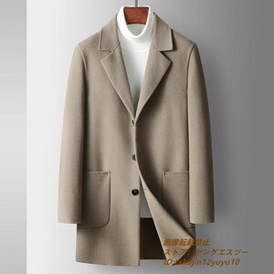 15万 ビジネスコート 超美品*メンズコート 新品 ロングコート 高級ウール セレブ*WOOL 厚手 紳士スーツ ジャケット 秋冬 上品 カーキ 3XL