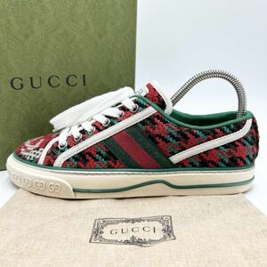 1円【美品】 GUCCI グッチ 【女王の風格】 インターロッキング 千鳥格子 ツイード テニス 1977 スニーカー シューズ 靴 22.5～23.0cm相当