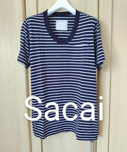 sacai メンズ1 サカイ ポケット付 コットン マリンボーダー 半袖Tシャツ 日本製