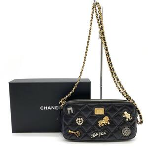 CHANEL シャネル 2.55 チェーンウォレット マトラッセ ラッキーチャーム ハート 鍵 リボン 凱旋門 ライオン ラムスキン ブラック 黒