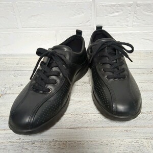 ★良品　ECCO　エコー　23.5　レザースニーカー　黒　　ウォーキングシューズ