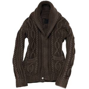 LEON掲載 定価5万 junhashimoto SAND BLAST COTTON SHAWL CARDIGAN 2 茶 ジュンハシモト サンドブラストショールカーディガン 1piu akm wjk