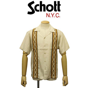 Schott (ショット) 3123014 LINE 2TONE S/S SHIRT ライン2トーン ショートスリーブシャツ 362(03)IVORY XL