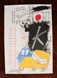 送料無料★ジャン＝ミシェル・バスキア Jean-Michel Basquiat★タイトルK★販売証明書★混合メディア画★模写