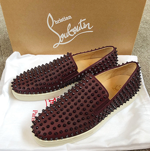 ◆Christian Louboutin 極美品 ROLLER-BOAT FLAT CALF/GG/SPIKES LIE DE VIN-42 クリスチャンルブタン ローラーボート スパイク スニーカー