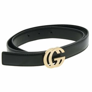 ★A2623 美品!! グッチ インターロッキングGG レザー ベルト 幅2.3cm ブラック×ゴールド金具 GUCCI メンズ レディース★