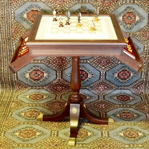 フランクリンミント社 インド統治チェスセット イギリス軍と反乱軍の手彫刻・手彩色のピューター製駒 ビクトリア朝様式のテーブル