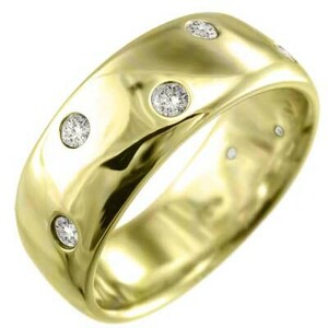 甲丸 指輪 ダイアモンド 4月誕生石 k18イエローゴールド 約8mm幅