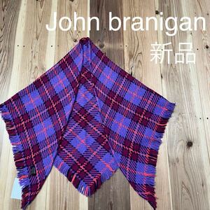 新品 John branigan ジョンブラニガン 定価8250 三角ツィードストール マフラー 大判 肩掛け フリンジ アイルランド製 レディース 玉mc2365