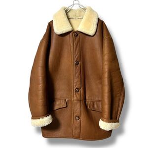 【希少L~XL相当!!】US SHEEPSKIN INTERNATIONAL LTD 羊革 ムートンコート シープスキン 肉厚 極暖 もこふわ クルミボタン USA製 ブラウン