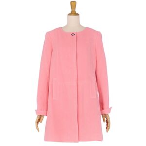 クレージュ courreges コート ノーカラー ボタンフライ アンゴラ ウール 無地 ビジュー アウター レディース 40 ピンク cg11ed-rm04f07722