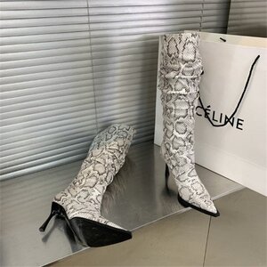 ロングブーツ シワ レディース 細ヒール レディースシューズ 【35】22.5cm ブラック