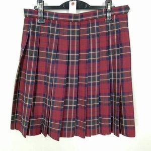 1円 スクールスカート 大きいサイズ 冬物 w72-丈53 チェック 中学 高校 プリーツ 学生服 制服 女子 中古 HK7139