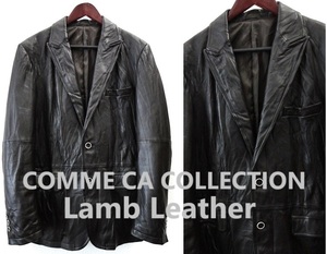 COMME CA 高級ライン/COMME CA COLLECTION:コムサコレクション/上質 羊革 ラムレザー シワ加工 テーラードジャケット/ブレザー/ブラウン/L