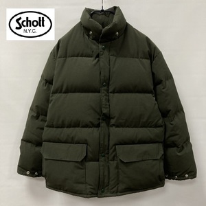 SCHOTT/ショット/USA製/ポリエステルコットン/肉厚ダウンジャケット/グリーン/Mサイズ/グースダウン/ファスナー・ボタンフロント