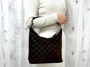 極美品 GUCCI グッチ GG柄 ハンドバッグ ショルダーバッグ バッグ スエード×レザー 茶 79617