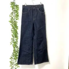 UNIQLO JEANS ダークブルー ワイドレッグ デニムパンツ 綿100%