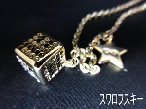 XC663△ スワロフスキー/SWAROVSKI/アクセサリー/キューブ/サイコロ/ ネックレス /ゴールド/ラインストーン/重量16g/レディース用/ 超美品