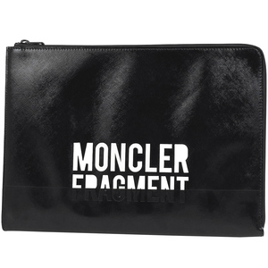 モンクレール MONCLER ロゴ クラッチバッグ FRAGMENT フラグメント セカンドバッグ メンズ レザー ブラック レディース 【中古】