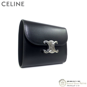 セリーヌ （CELINE） スモール フラップ ウォレット トリオンフ シャイニーカーフ コンパクト 三つ折り 財布 10D78 ブラック（新品）