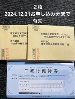 KNT-CTホールディングス 株主優待券 割引券 2枚、返信用封筒 2枚