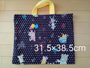 ハンドメイド☆ レッスンバッグ 絵本バッグ 大きめ クマ ピンク 黄色 黒 ドット 水玉 女の子