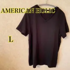 a34【アメリカンホリック】VネックTシャツ　無地ブラック　綿100%
