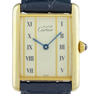 カルティエ CARTIER マストタンク ヴェルメイユ 590005 腕時計 シルバー925 GP レザー クォーツ レディース 【中古】