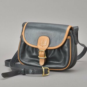 1円 美品 CELINE セリーヌ マカダム ショルダーバッグ オールレザー ブラック 斜め掛け クロスボディ ポシェット ミニバッグ 鞄 Ma.e