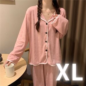 XL【ピンク】パジャマ　ルームウェア　部屋着　長袖　レディース　柄入り