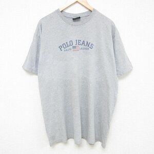 XL/古着 ラルフローレン Ralph Lauren ポロジーンズ 半袖 ブランド Tシャツ メンズ ビッグロゴ 大きいサイズ クルーネック グレー 霜降 2OF